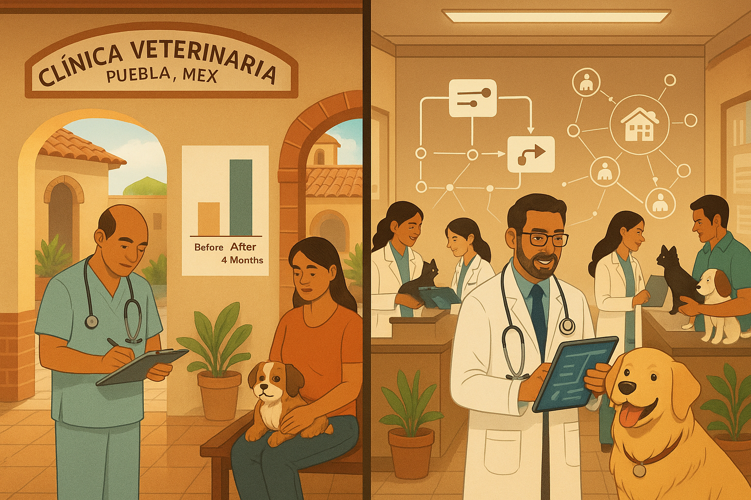 A small veterinary clinic in Puebla integrated its profile with Veterinarios México and activated the smart referral system.
In under 4 months, it doubled new patient intake, thanks to automated case-matching from independent vets and local shelters. AI-driven suggestions optimized specialist routing and reduced administrative load.