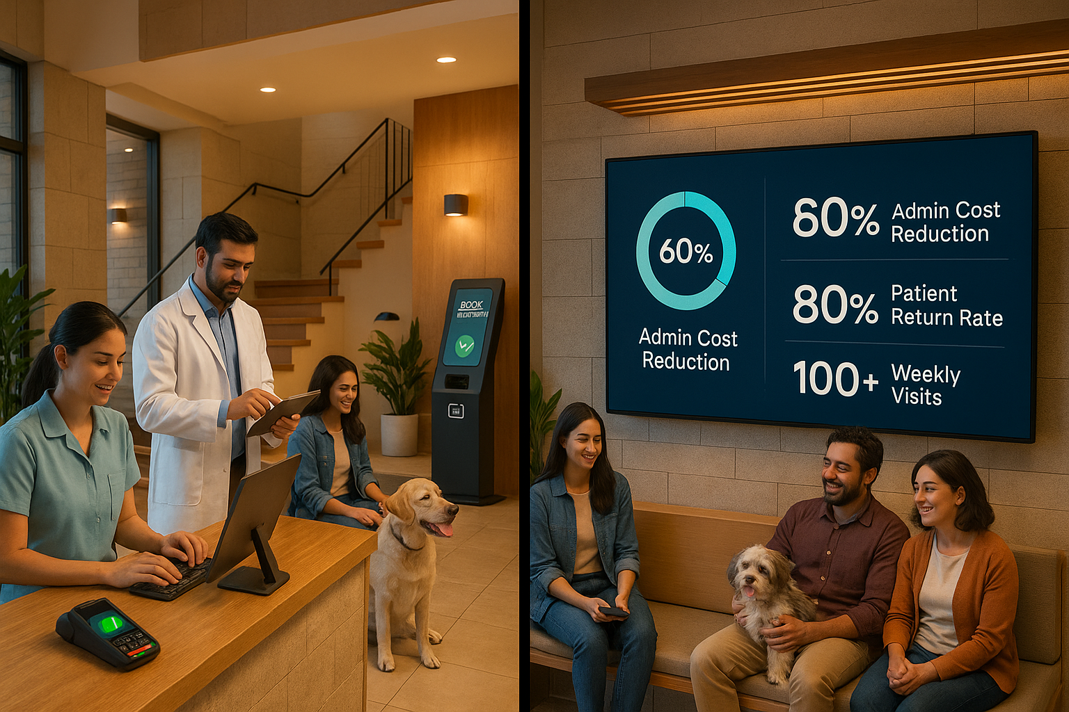 A veterinary clinic in Monterrey integrated the full Veterinarios México ecosystem:

    Automated appointment booking

    AI-driven WhatsApp reminders

    Digital payments and receipts

    Operational analytics dashboard

Results: 60% reduction in admin costs, 80% increase in patient return rate, with just two reception staff handling 100+ weekly visits.