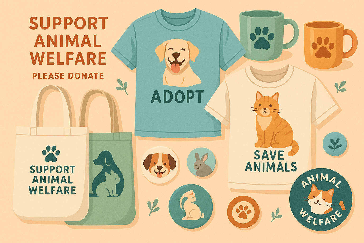 Empower your brand with cause-driven merchandising and support animal welfare causes. Our branded products, including pet-themed designs on t-shirts, mugs, reusable bags, and more, donate a portion of proceeds to partner shelters.