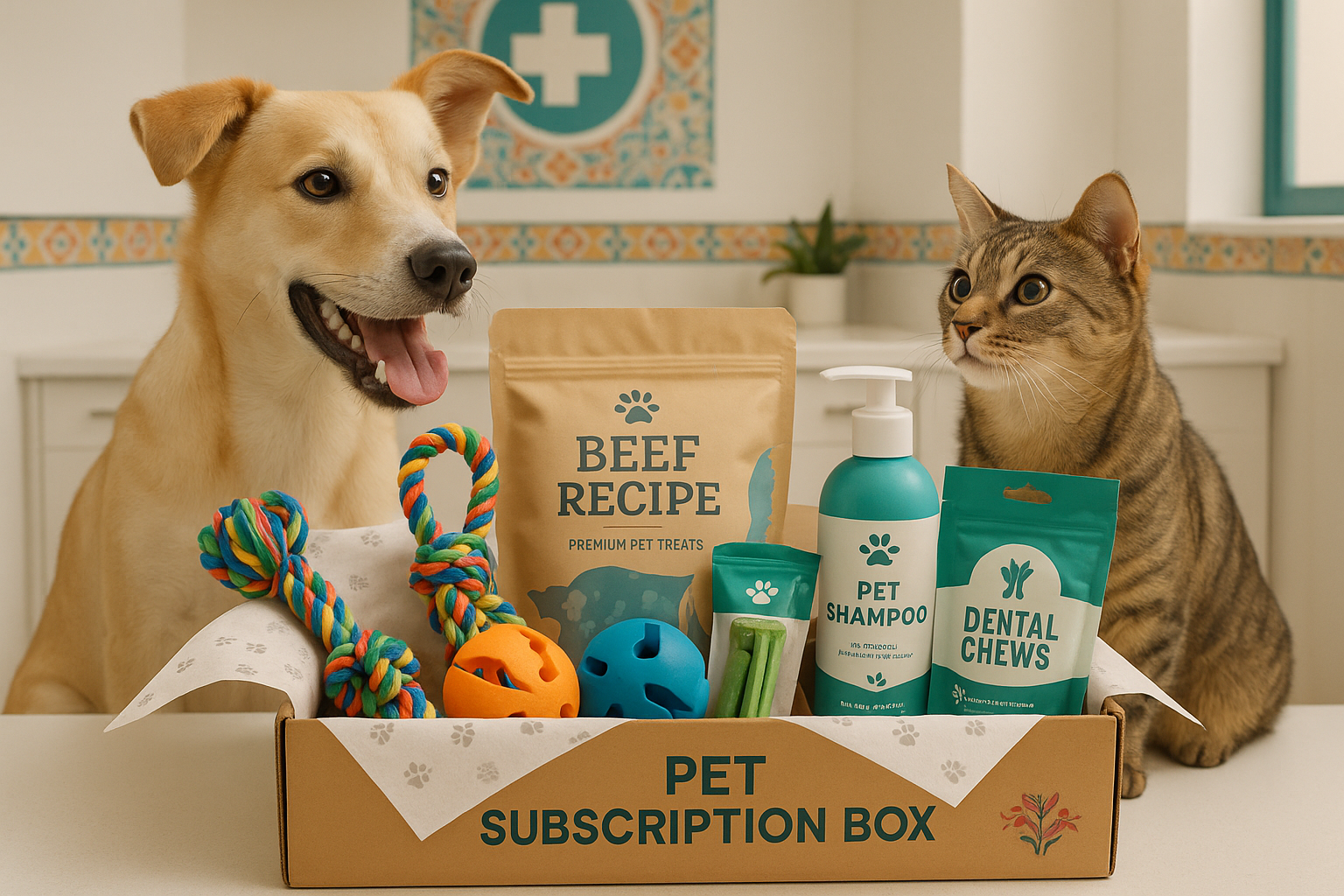Experience the ultimate in pet care with our Monthly Pet Subscription Box. Receive a curated selection of vet-approved toys and treats, hygiene products for pet health and well-being, and enjoy convenient regular delivery. Promote your pet's health and hygiene while enjoying a unique subscription experience.