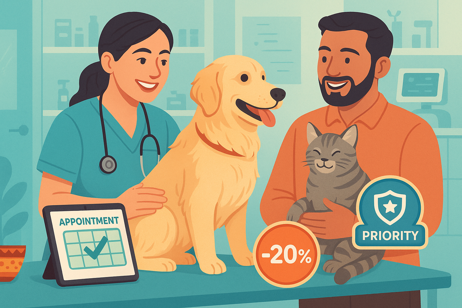 Get the best care for your pet with our membership app. Receive priority access to veterinary services and discounts on clinics and products tailored to your pet's needs.