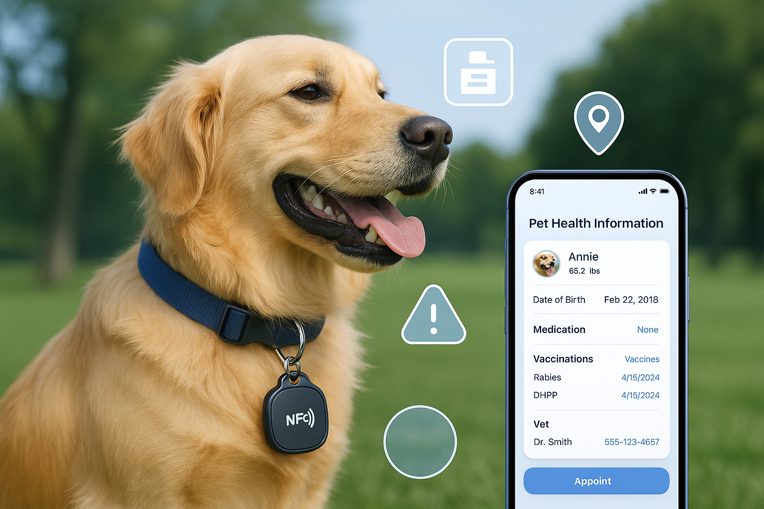 Stay connected with your pet and ensure their safety wherever they go. Our Smart Pet ID Tags provide convenient access to vital health information and allow owners to track lost pets with ease. With QR/NFC technology, you can manage pet health records, receive care updates, and stay informed of any medical conditions.